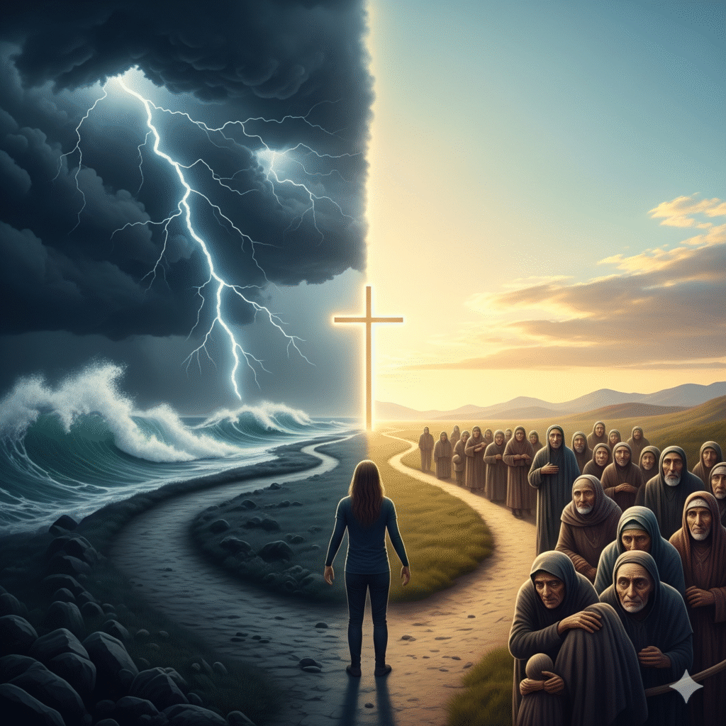 pointed towards cross